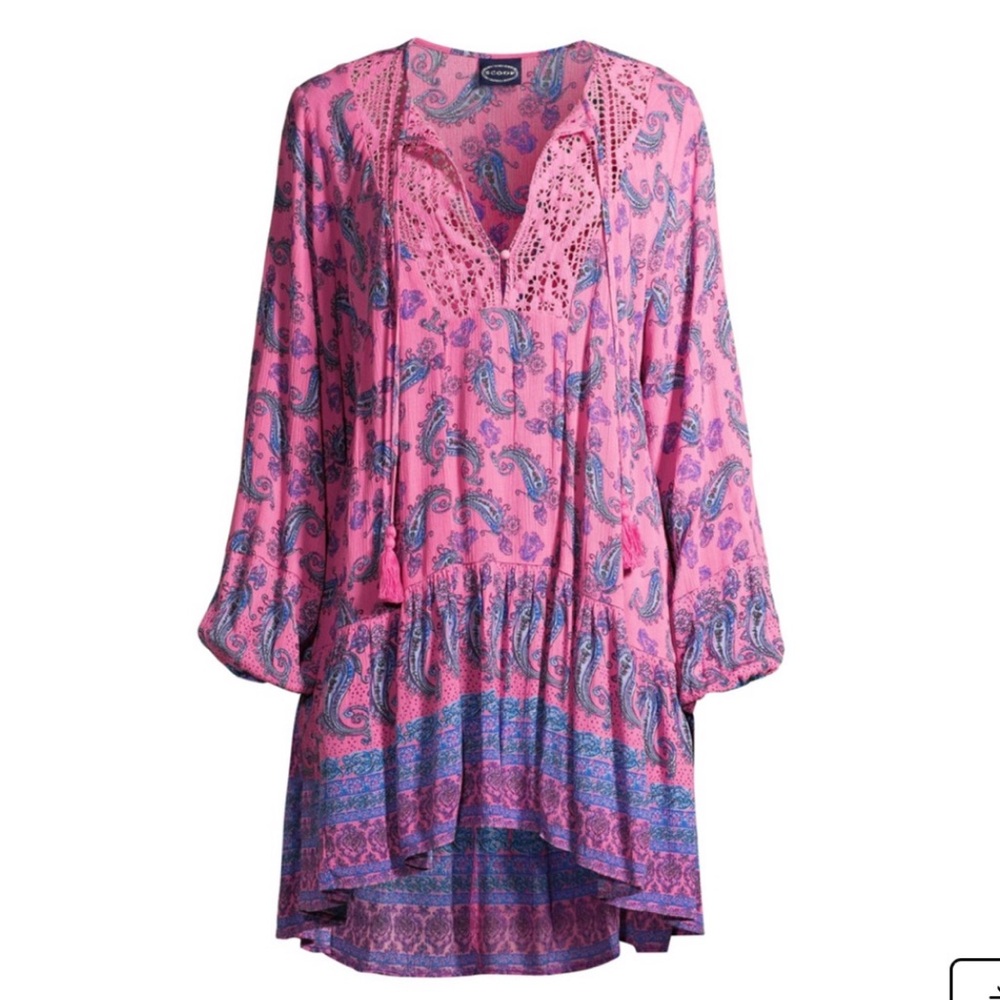 Scoop Pink and Blue Bell Sleeve Tunic Dress Size XL New!